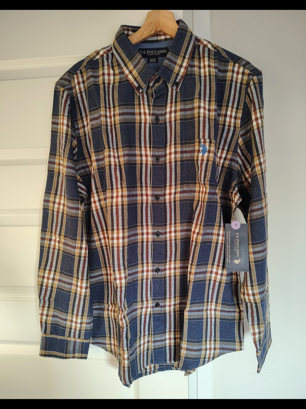 U.S. Polo Assn. Navy, Brown & Cream Plaid Long-Sleeve Button-Down Shirt